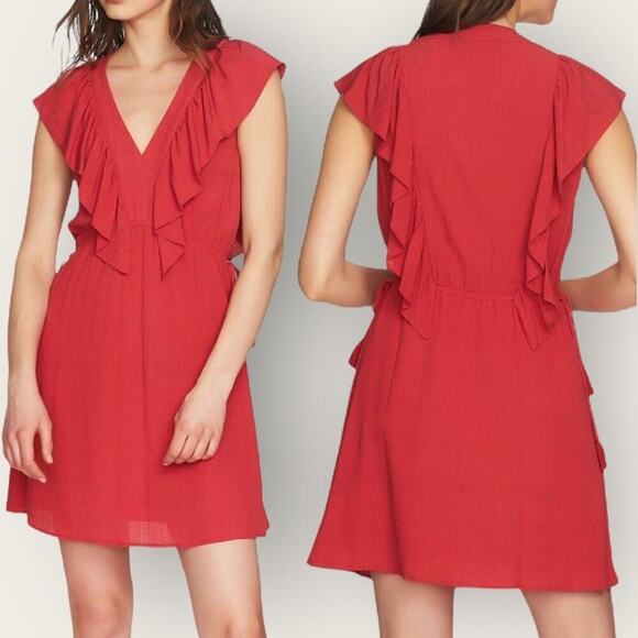 NWOT | 1 State | Textured Ruffle V-Neck Dress | Terracotta | Small - Picture 1 of 12